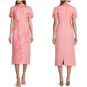 Antonio‎ Melani Size 6 Pink Taffy Willow Floral Applique Mock Neck Midi Dress